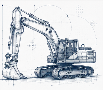 Technical illustration of excavators