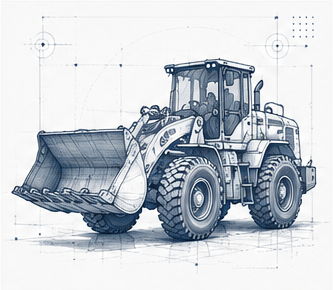 Technical illustration of wheel loaders